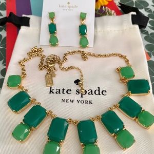 Kate Spade Green Gold Necklace and Earrings Set